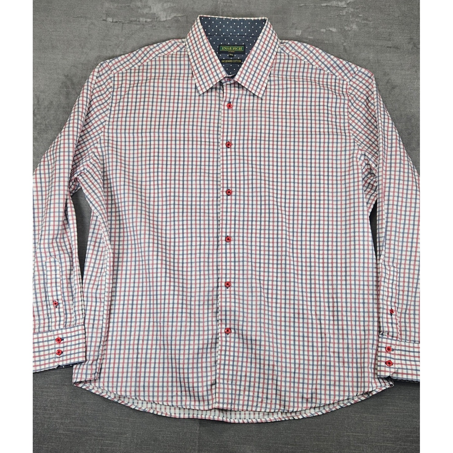 Inserch Icon Jacquard Cotton Plaid Button Up Long Sleeve Shirt Flip Cuff 4xl